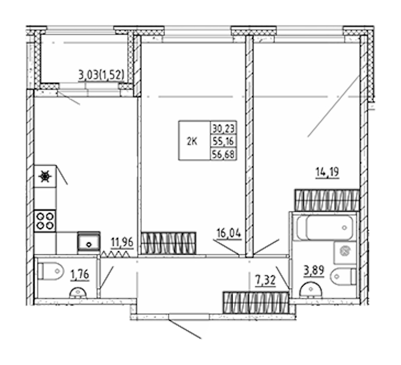 2-комнатная квартира 56.68 м², 2/12 эт., ЖК «UP! Квартал Воронцовский»